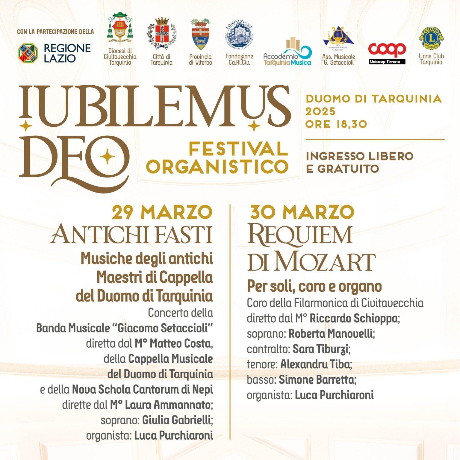Tra “Antichi Fasti” e “Requiem di Mozart” il gran finale del Festival “Iubilemus Deo” al Duomo di Tarquinia