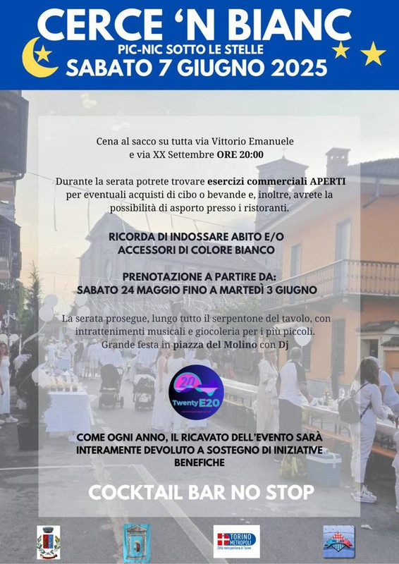 “Cerce ‘n Bianc – Pic-nic sotto le stelle” sabato 7 giugno a Cercenasco (To)