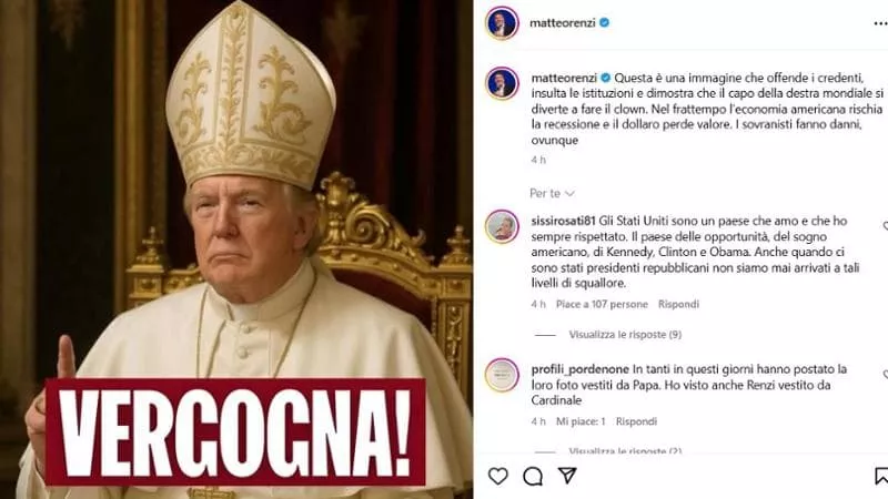 Il fotomontaggio di Donald Trump in versione Papa, postata sui profili social ufficiali della Casa Bianca, indigna l’opposizione italiana, dal Movimento 5 stelle a Italia viva e Azione